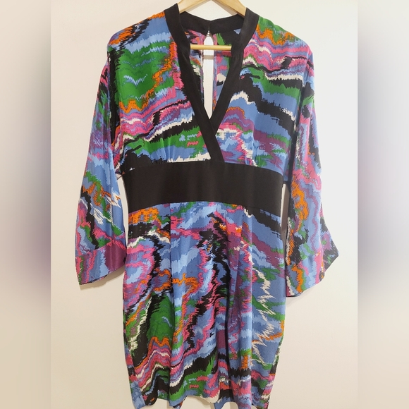 Anthropologie Plenty By Tracy Reese Muticolored Abstract 100% Silk Kimono Dress - Picture 7 of 15